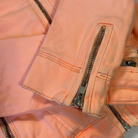 Topshop Moto Cropped Jacket Size 4 Tangerine Peach Fuzz - Picture 6 of 13